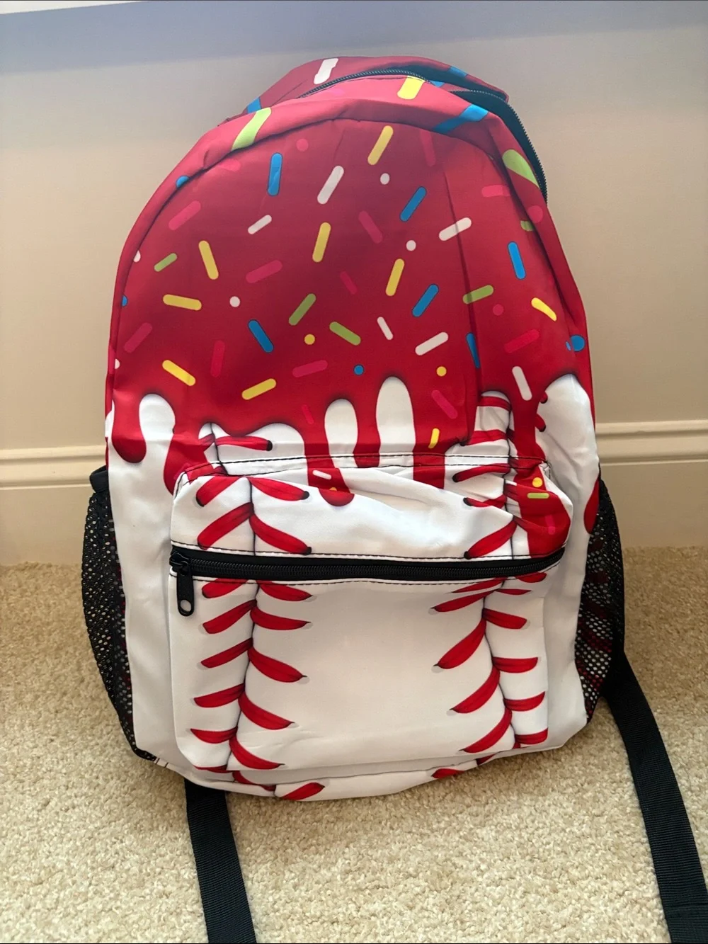 Kids Red & White Baseball Sprinkles Backpack